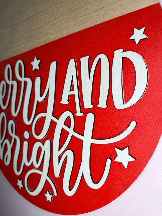 Merry and Bright 3D Christmas Door Sign