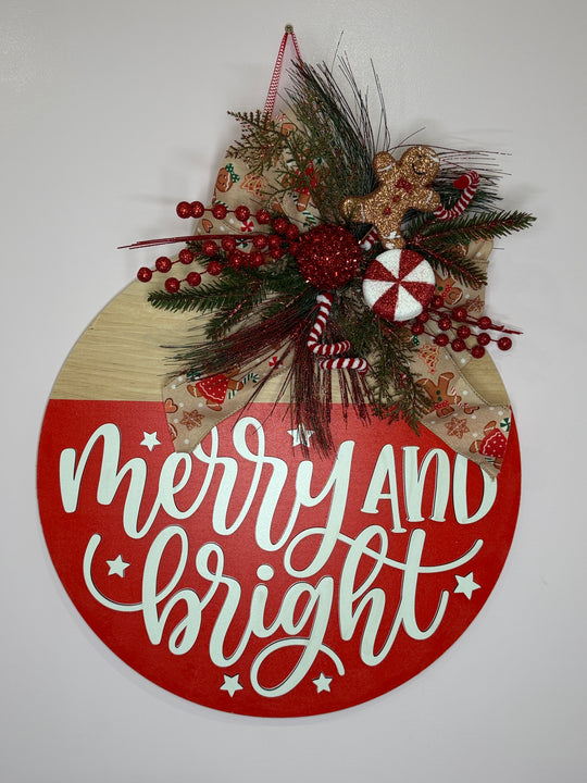 Merry and Bright 3D Christmas Door Sign