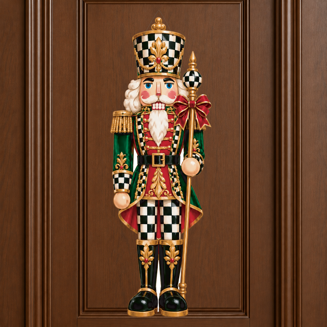 checkered red nutcracker door hanger