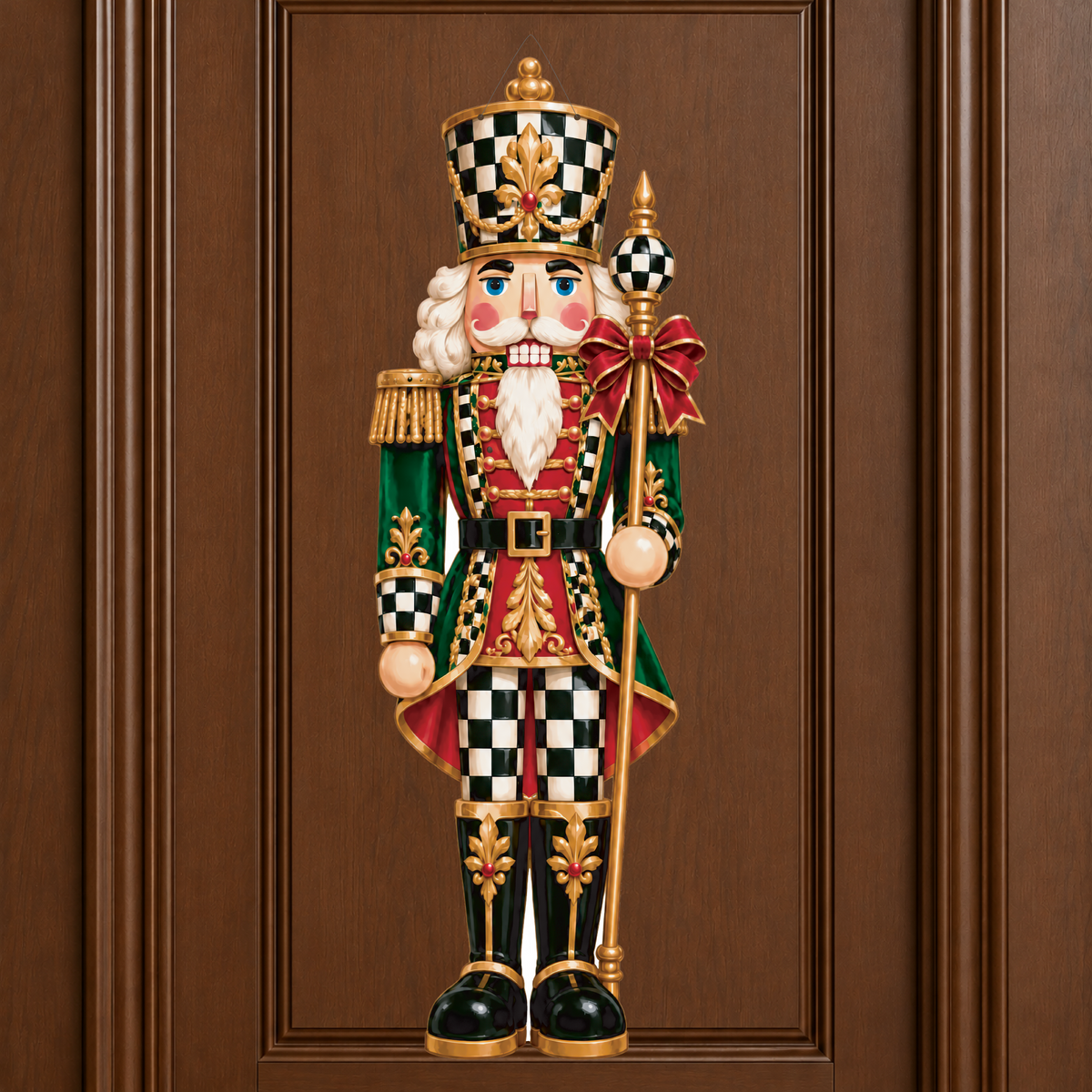 checkered red nutcracker door hanger