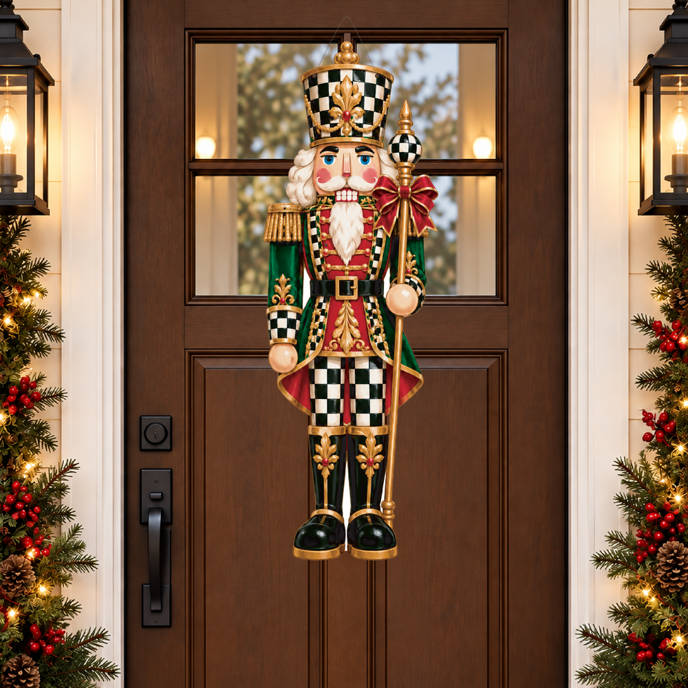 checkered red nutcracker door hanger