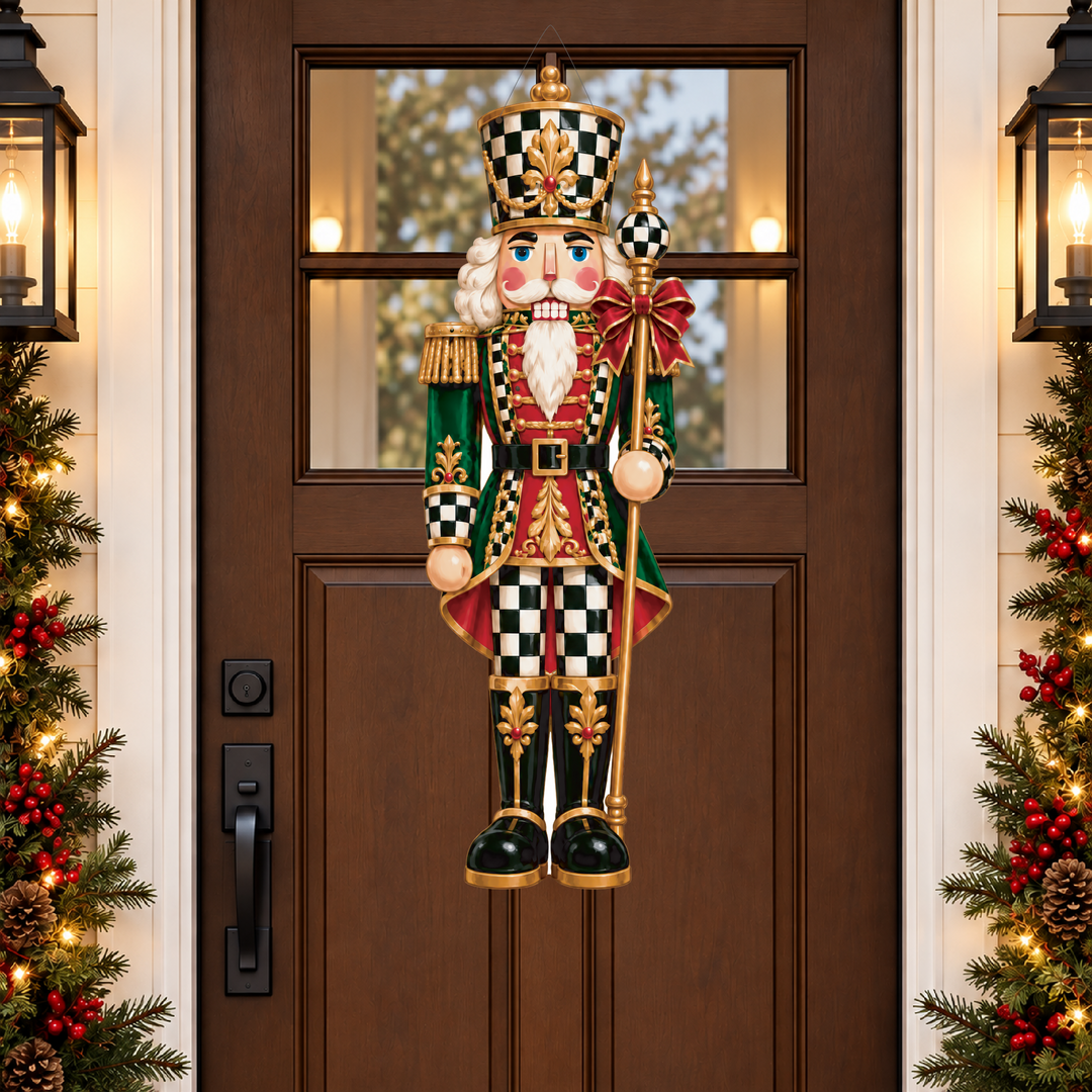 checkered red nutcracker door hanger