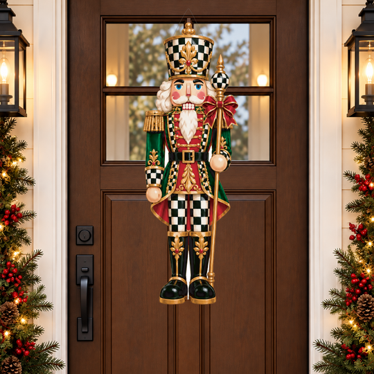 checkered red nutcracker door hanger