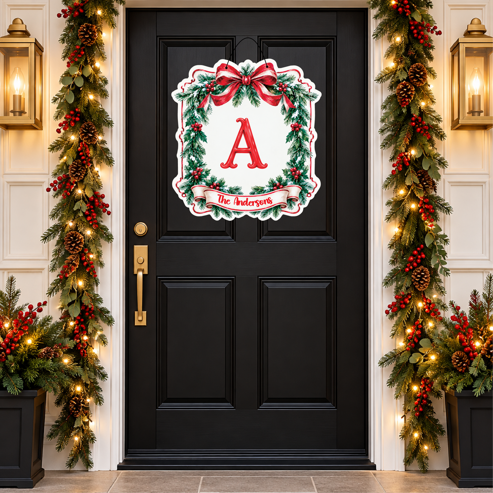 personalized initial holiday door hanger