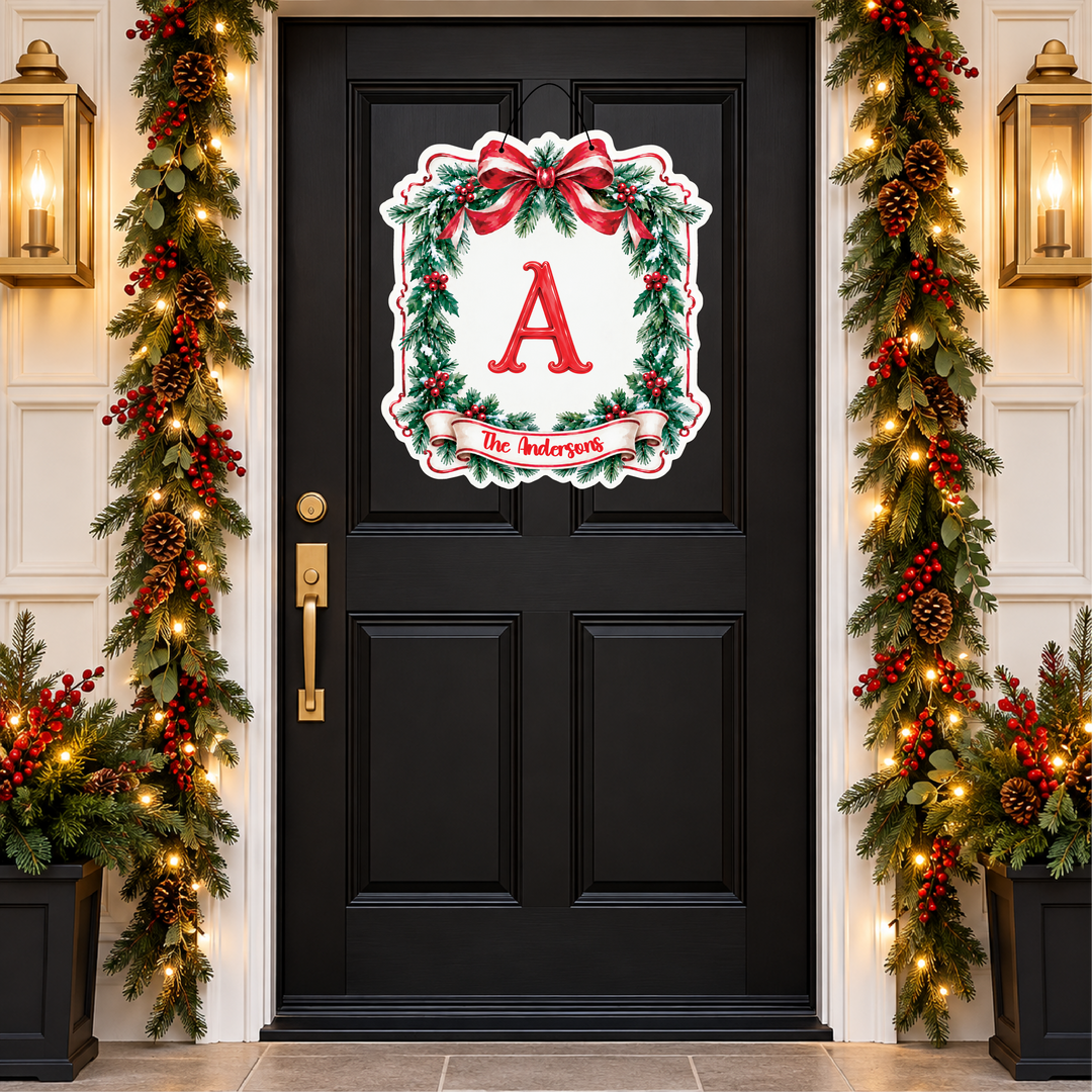 personalized initial holiday door hanger