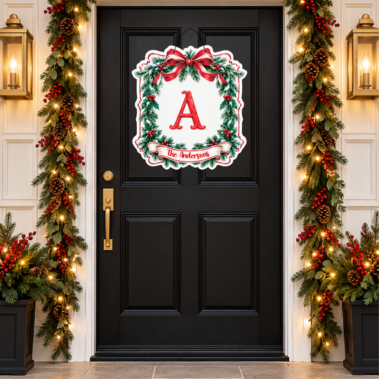 personalized initial holiday door hanger