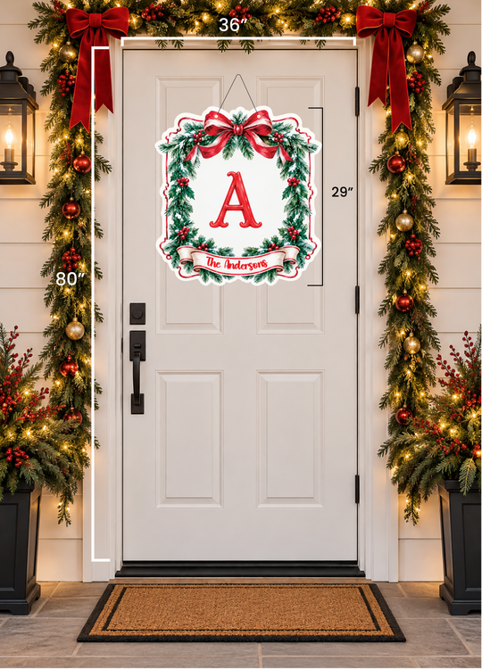 personalized initial holiday door hanger