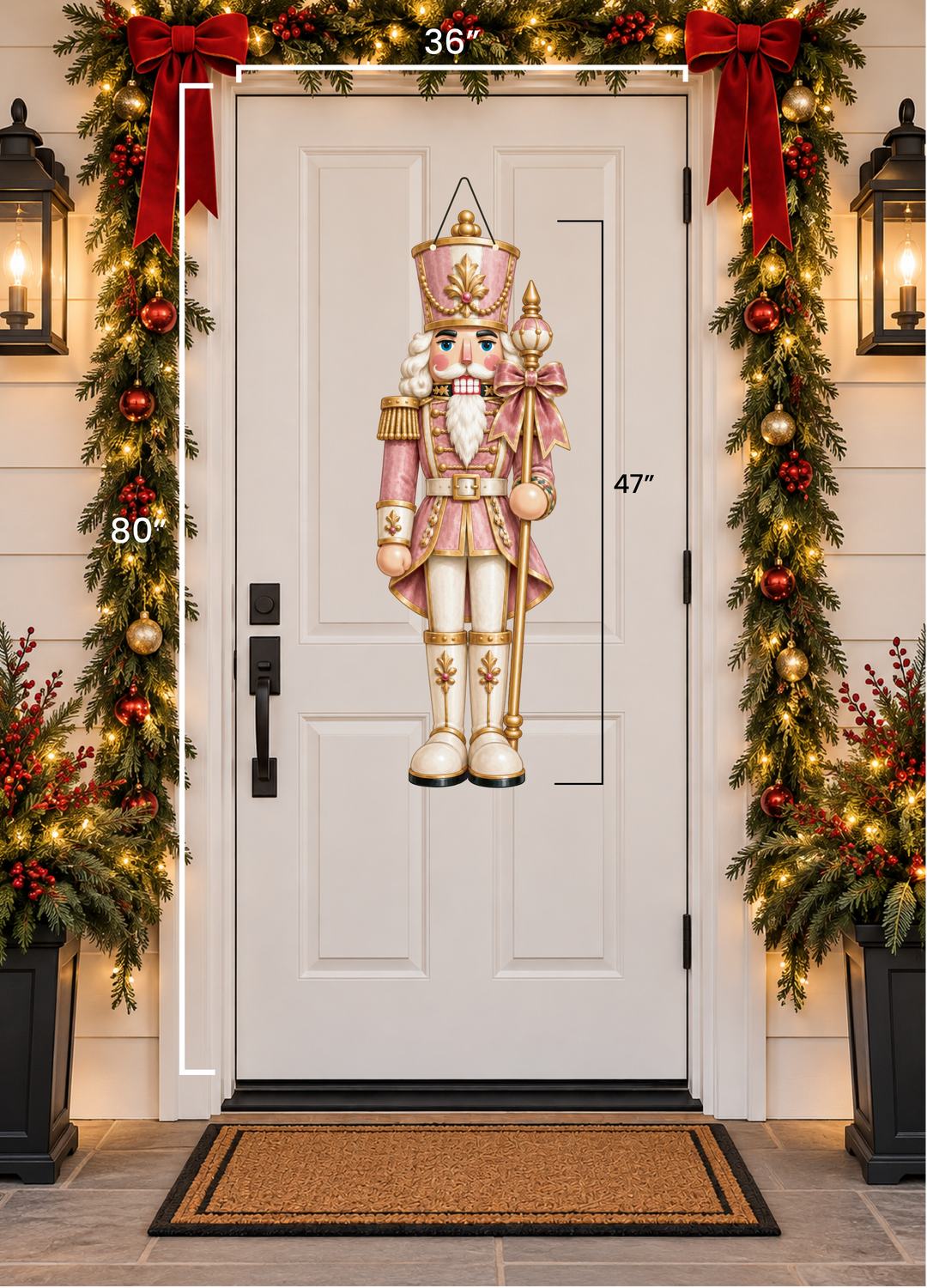 a pink nutcracker door hanger hanging on a door
