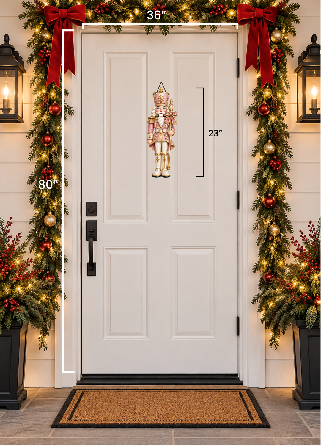 a pink nutcracker door hanger hanging on a door