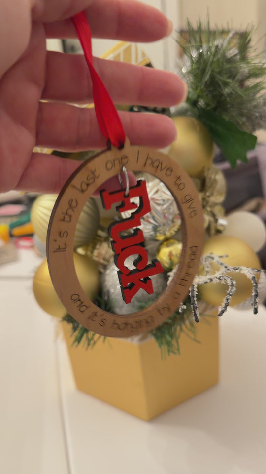 “Hanging by a Thread” Funny Ornament