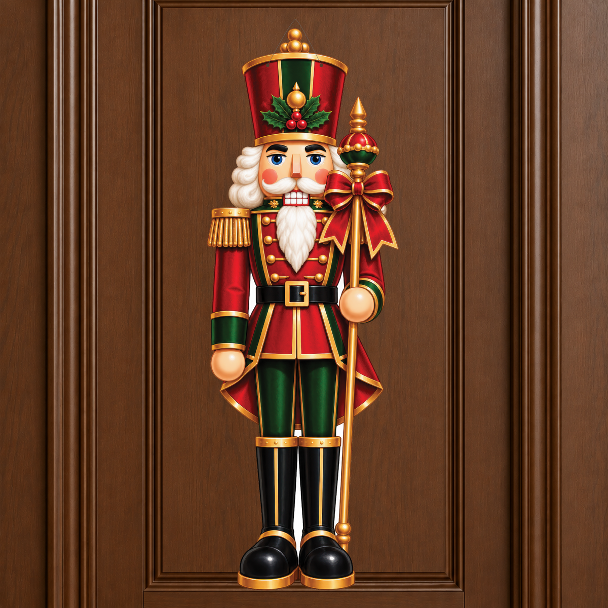red and green nutcracker door hanger