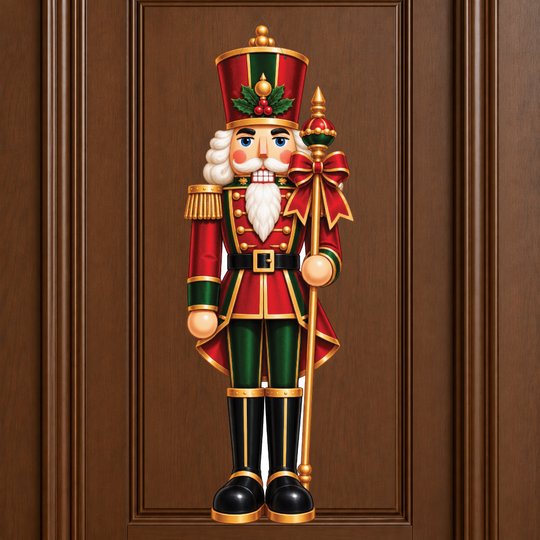 red and green nutcracker door hanger